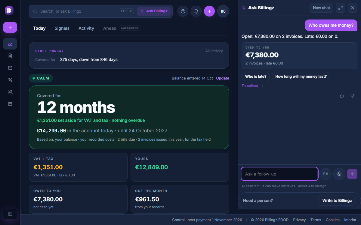 Ask Billingz open beside Control, answering who owes you money